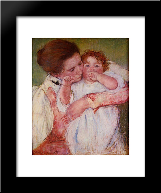 Little Ann Sucking Her Finger Embraced By Her Mother 20x24 Black Modern Wood Framed Art Print Poster by Cassatt, Mary