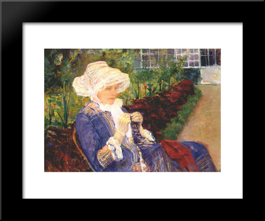 Lydia Crocheting In The Garden At Marly 20x24 Black Modern Wood Framed Art Print Poster by Cassatt, Mary