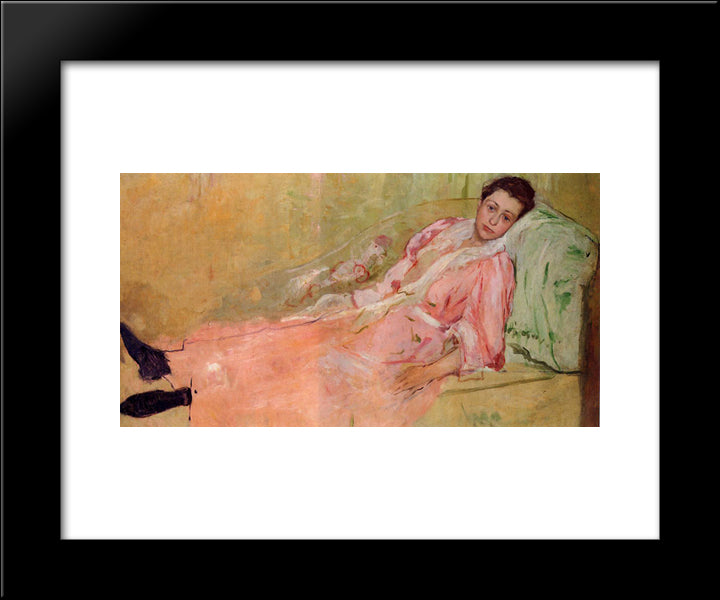 Lydia Reading On A Divan 20x24 Black Modern Wood Framed Art Print Poster by Cassatt, Mary