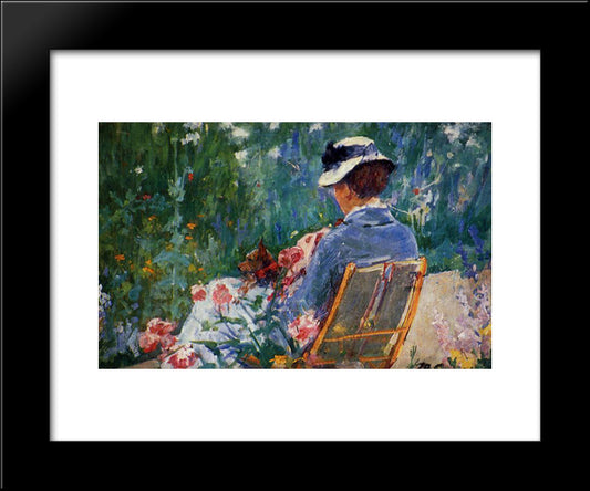 Lydia Seated In The Garden With A Dog In Her Lap 20x24 Black Modern Wood Framed Art Print Poster by Cassatt, Mary