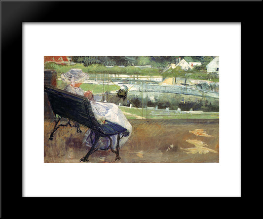 Lydia Sitting On A Porch, Crocheting 20x24 Black Modern Wood Framed Art Print Poster by Cassatt, Mary