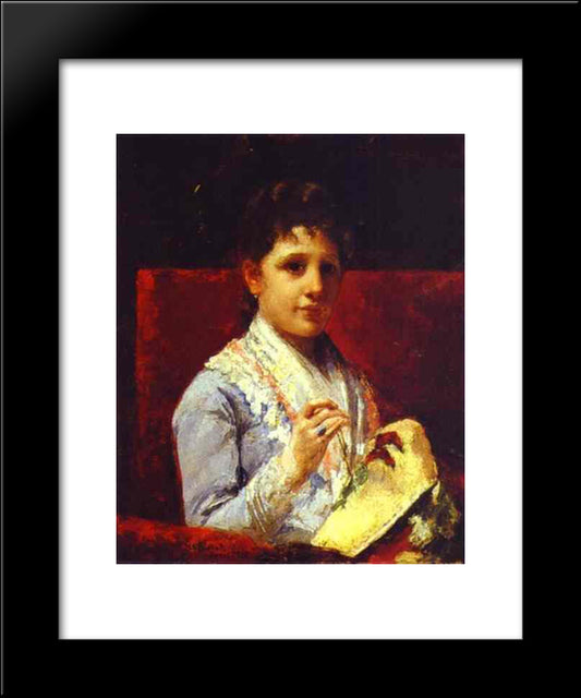 Mary Ellison Embroidering 20x24 Black Modern Wood Framed Art Print Poster by Cassatt, Mary