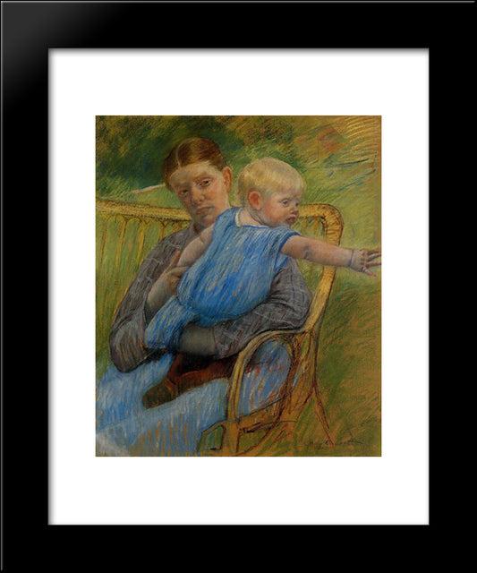 Mathilde Holding A Baby Who Reaches Out To The Right 20x24 Black Modern Wood Framed Art Print Poster by Cassatt, Mary