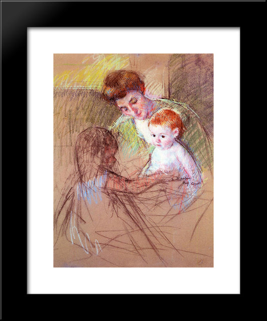 Mother And Daughter Looking At The Baby 20x24 Black Modern Wood Framed Art Print Poster by Cassatt, Mary