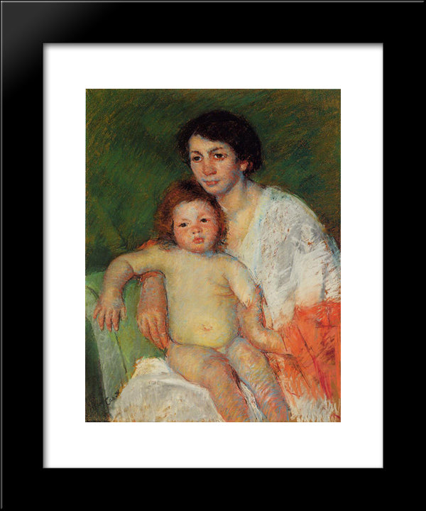 Nude Baby On Mother`S Lap Resting Her Arm On The Back Of The Chair 20x24 Black Modern Wood Framed Art Print Poster by Cassatt, Mary