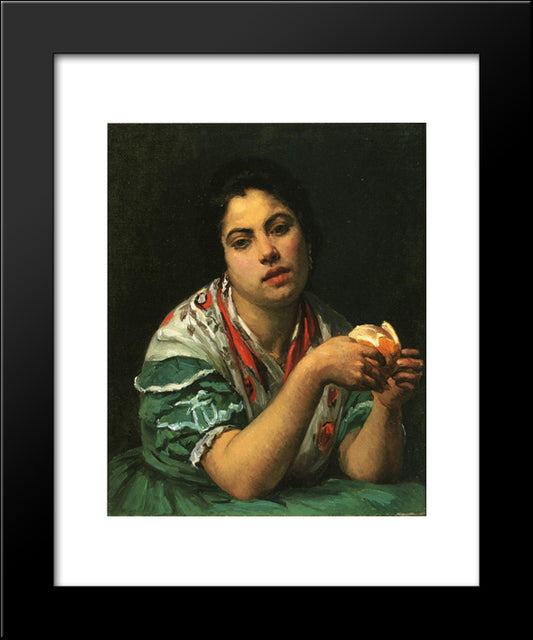 Peasant Woman Peeling An Orange 20x24 Black Modern Wood Framed Art Print Poster by Cassatt, Mary
