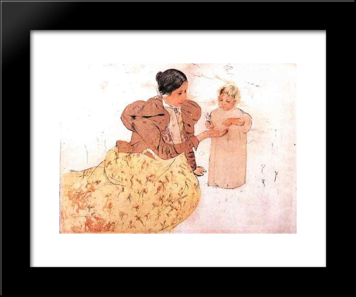 Picking Daisies In A Field 20x24 Black Modern Wood Framed Art Print Poster by Cassatt, Mary