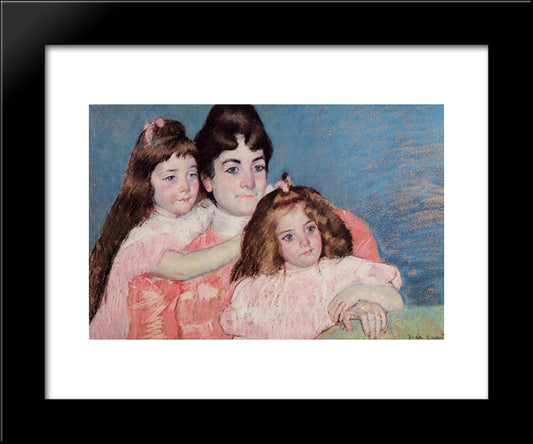 Portrait Of Madame A. F. Aude And Her Two Daughters 20x24 Black Modern Wood Framed Art Print Poster by Cassatt, Mary