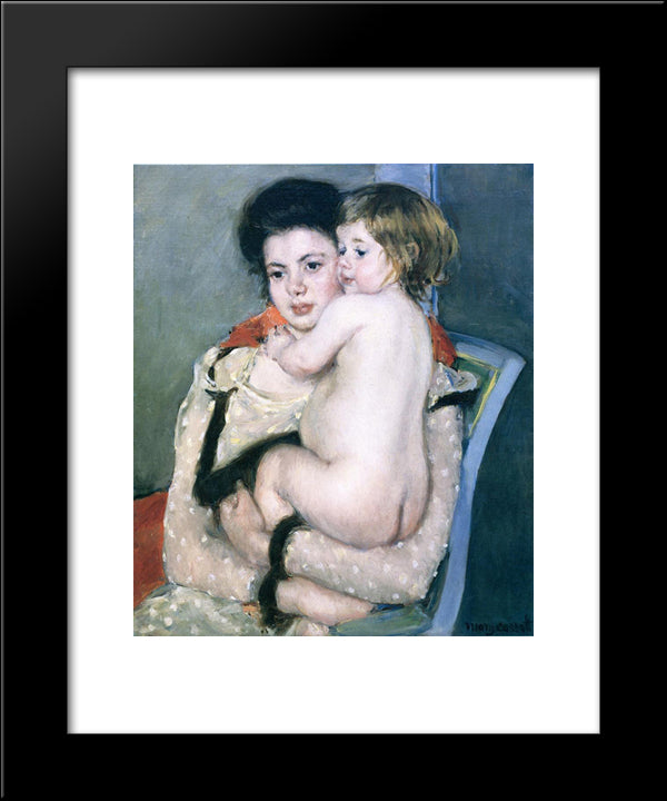 Reine Lefebvre Holding A Nude Baby 20x24 Black Modern Wood Framed Art Print Poster by Cassatt, Mary