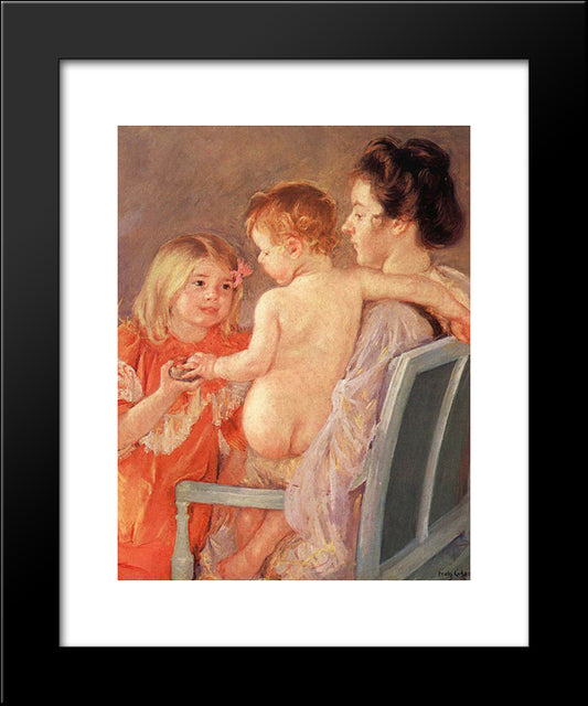 Sara Handing A Toy To The Baby 20x24 Black Modern Wood Framed Art Print Poster by Cassatt, Mary