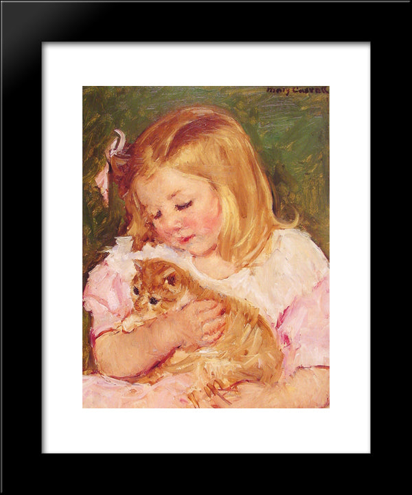 Sara Holding A Cat 20x24 Black Modern Wood Framed Art Print Poster by Cassatt, Mary