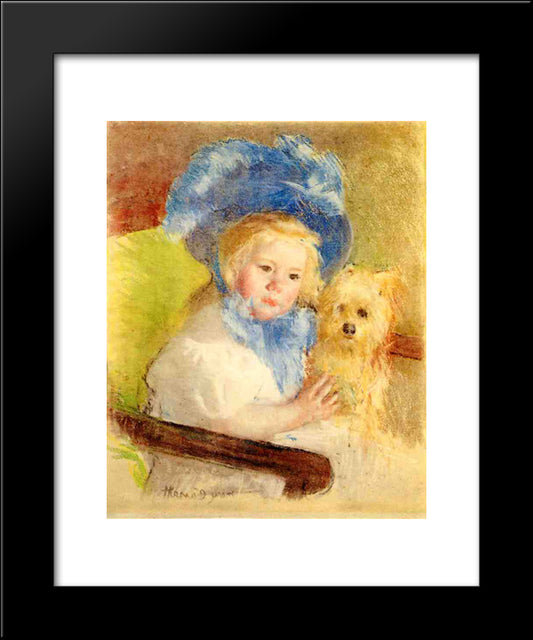 Simone In A Large Plumed Hat, Seated, Holding A Griffon Dog 20x24 Black Modern Wood Framed Art Print Poster by Cassatt, Mary