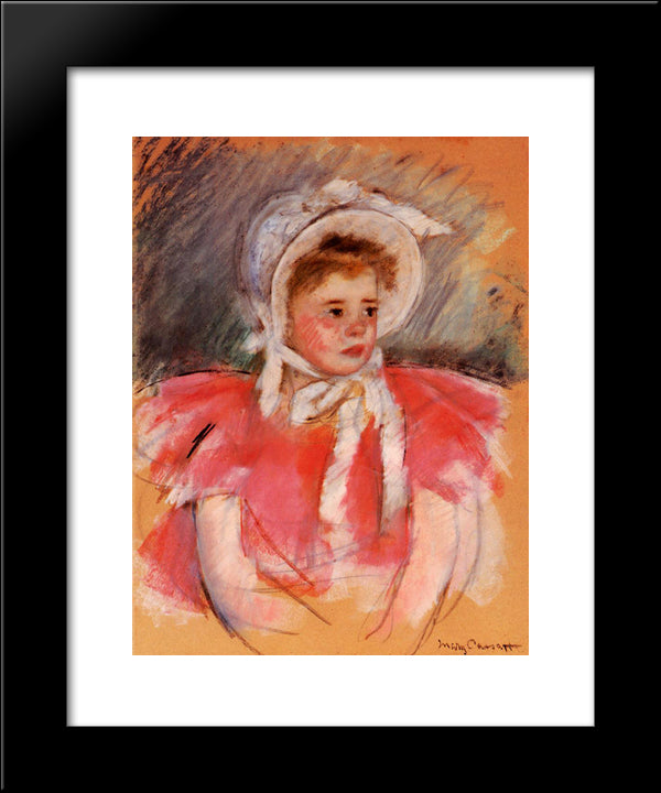 Simone In White Bonnet Seated With Clasped Hands (No.1) 20x24 Black Modern Wood Framed Art Print Poster by Cassatt, Mary