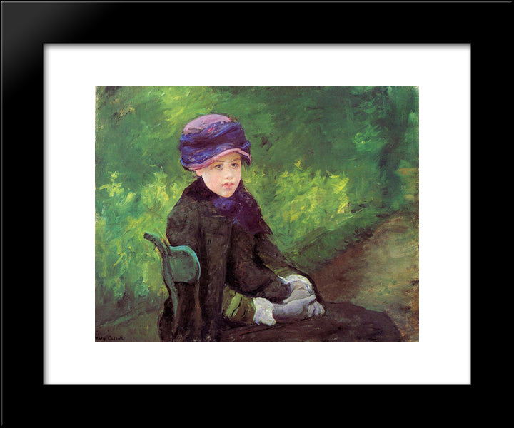 Susan Seated Outdoors Wearing A Purple Hat 20x24 Black Modern Wood Framed Art Print Poster by Cassatt, Mary