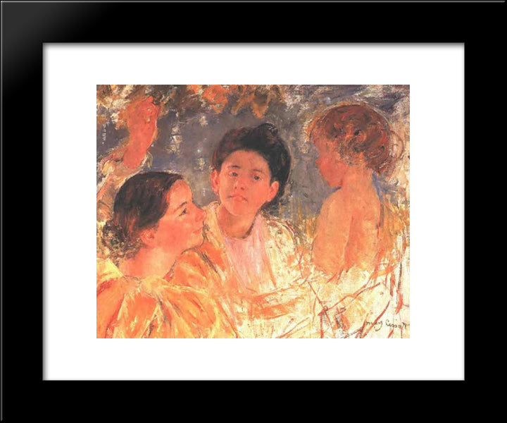 Two Young Girls With A Child 20x24 Black Modern Wood Framed Art Print Poster by Cassatt, Mary