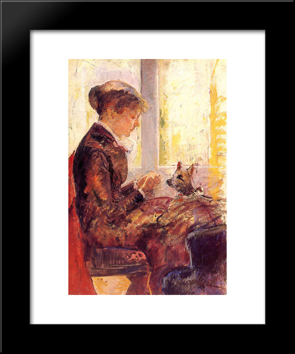 Woman By A Window Feeding Her Dog 20x24 Black Modern Wood Framed Art Print Poster by Cassatt, Mary