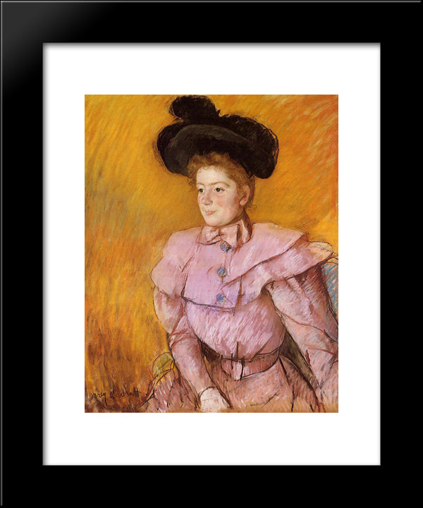 Woman In A Black Hat And A Raspberry Pink Costume 20x24 Black Modern Wood Framed Art Print Poster by Cassatt, Mary