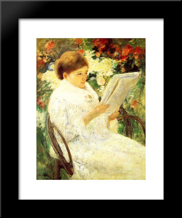 Woman Reading In A Garden 20x24 Black Modern Wood Framed Art Print Poster by Cassatt, Mary