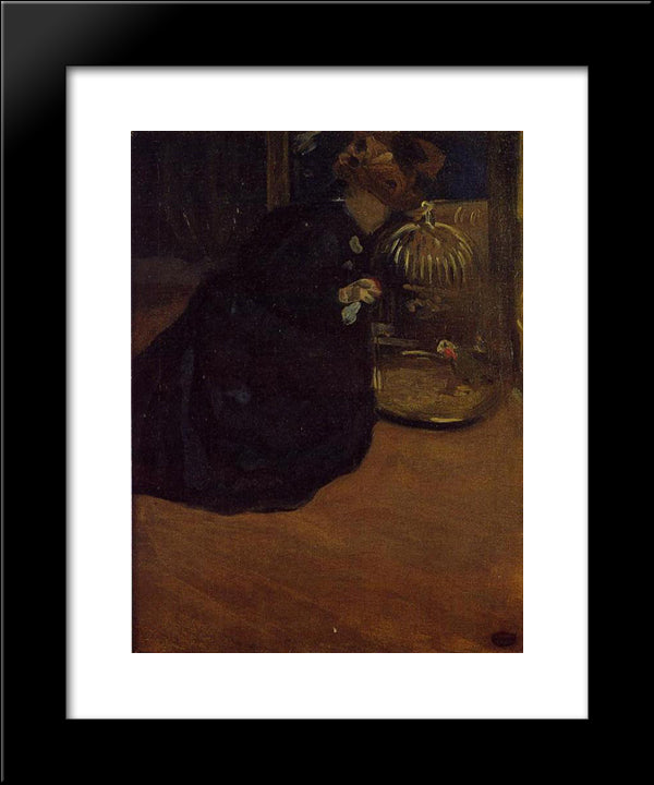 Woman With A Parakeet 20x24 Black Modern Wood Framed Art Print Poster by Cassatt, Mary