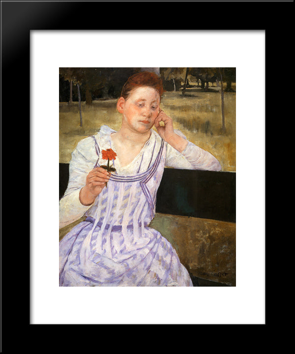 Woman With A Red Zinnia 20x24 Black Modern Wood Framed Art Print Poster by Cassatt, Mary