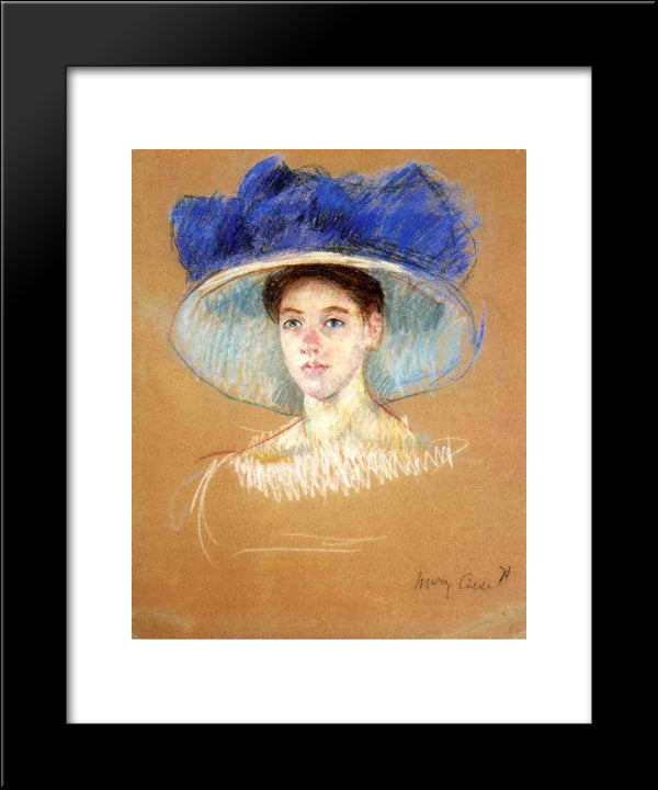 Woman`S Head With Large Hat 20x24 Black Modern Wood Framed Art Print Poster by Cassatt, Mary