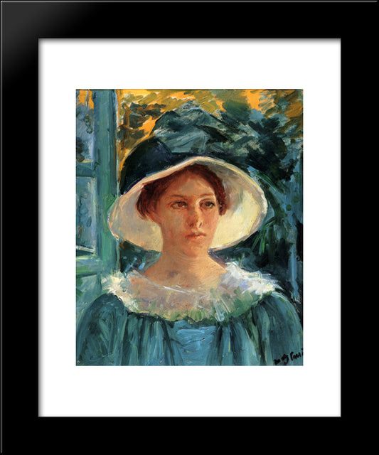 Young Woman In Green Outdoors In The Sun 20x24 Black Modern Wood Framed Art Print Poster by Cassatt, Mary