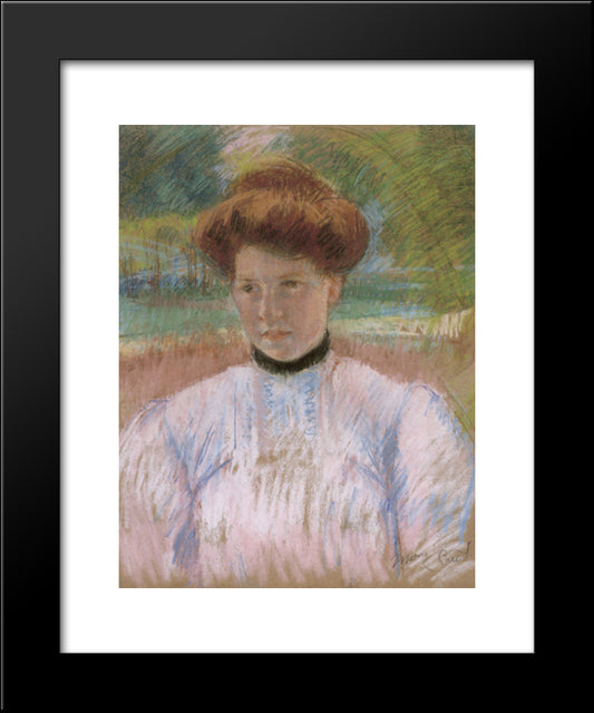 Young Woman With Auburn Hair In A Pink Blouse 20x24 Black Modern Wood Framed Art Print Poster by Cassatt, Mary