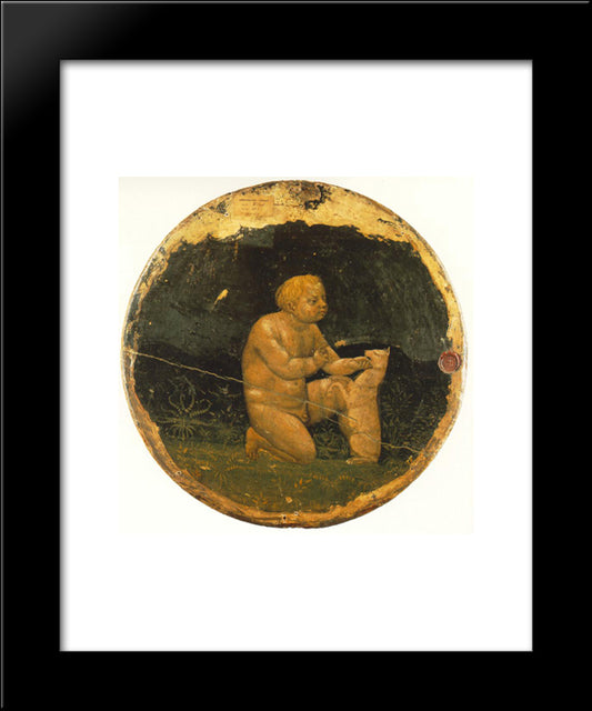 Putto And A Small Dog - Back Side Of The Berlin Tondo 20x24 Black Modern Wood Framed Art Print Poster by Masaccio