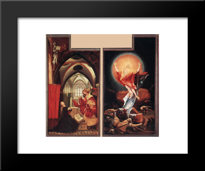 Annunciation And Resurrection 20x24 Black Modern Wood Framed Art Print Poster by Grunewald, Matthias