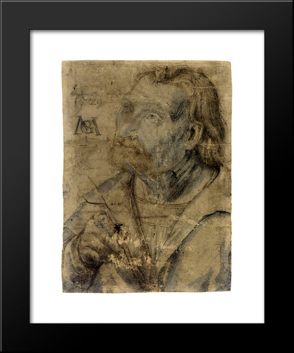 John The Apostle (Half Length Portrait Of A Man With A Pinfeather Looking Up) 20x24 Black Modern Wood Framed Art Print Poster by Grunewald, Matthias