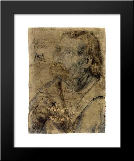 John The Apostle (Half Length Portrait Of A Man With A Pinfeather Looking Up) 20x24 Black Modern Wood Framed Art Print Poster by Grunewald, Matthias