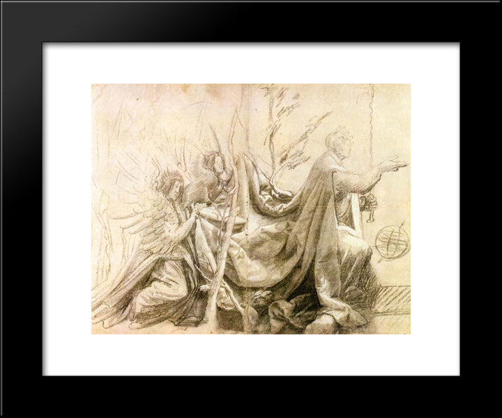 Kneeling King With Two Angels 20x24 Black Modern Wood Framed Art Print Poster by Grunewald, Matthias