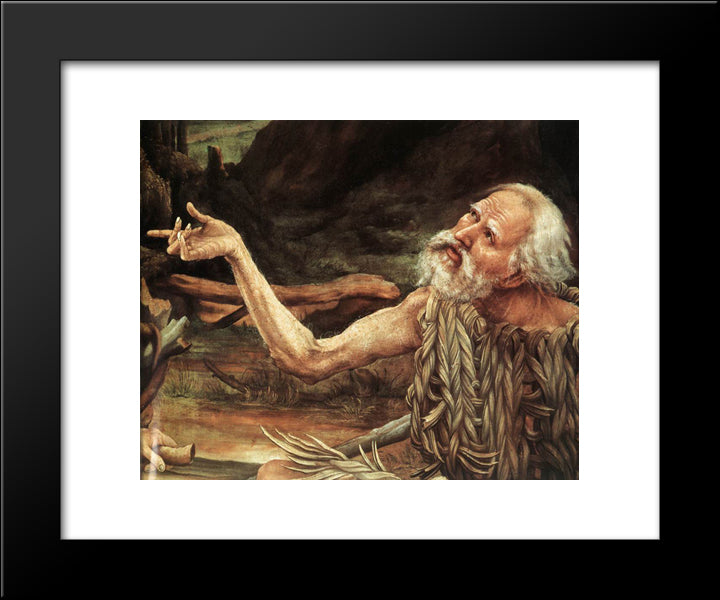 St. Anthony Visiting St. Paul The Hermit In The Desert (Detail) 20x24 Black Modern Wood Framed Art Print Poster by Grunewald, Matthias