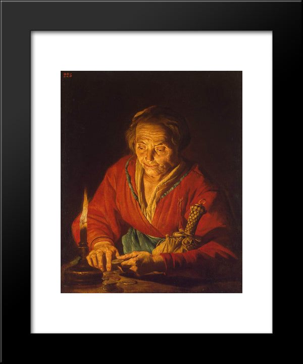 Old Woman With A Candle 20x24 Black Modern Wood Framed Art Print Poster by Stom, Matthias