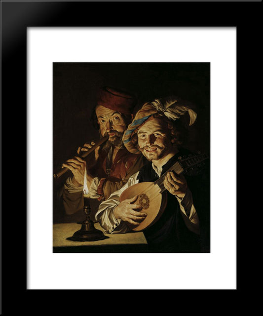 The Lutenist And Flautist 20x24 Black Modern Wood Framed Art Print Poster by Stom, Matthias