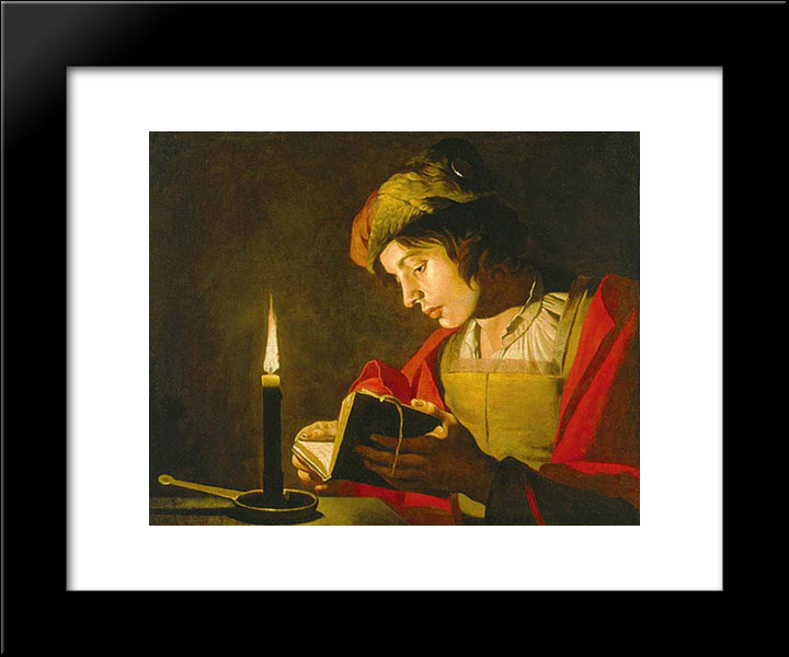 Young Man Reading By Candle Light 20x24 Black Modern Wood Framed Art Print Poster by Stom, Matthias