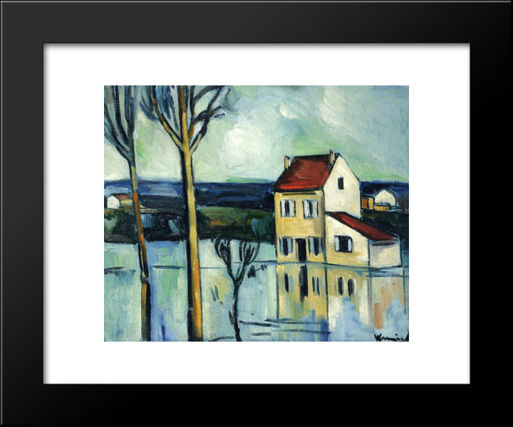House On The Banks Of A River 20x24 Black Modern Wood Framed Art Print Poster by Vlaminck, Maurice