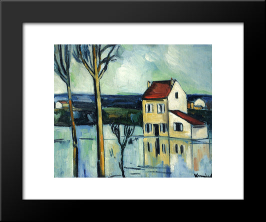 House On The Banks Of A River 20x24 Black Modern Wood Framed Art Print Poster by Vlaminck, Maurice