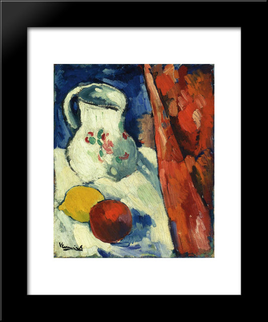 Still Life With Pitcher And Fruit 20x24 Black Modern Wood Framed Art Print Poster by Vlaminck, Maurice