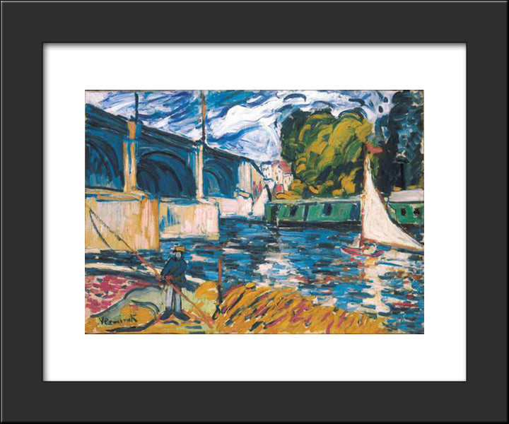 The Chatou Bridge 20x24 Black Modern Wood Framed Art Print Poster by Vlaminck, Maurice