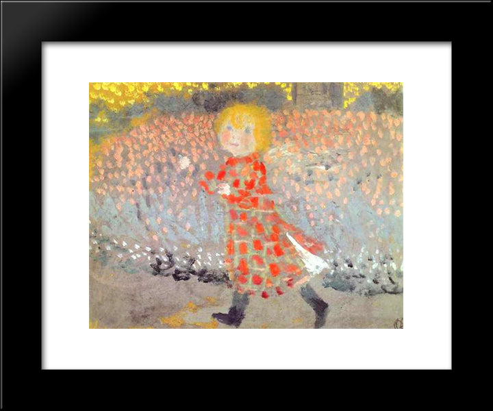 Child In An Apron Or Little Girl In A Red Dress 20x24 Black Modern Wood Framed Art Print Poster by Denis, Maurice