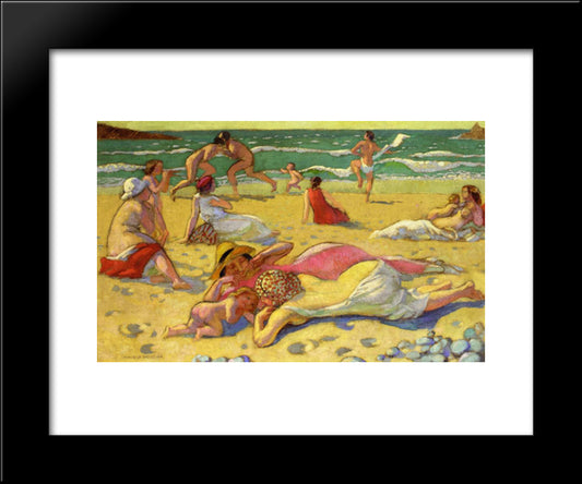 Games In The Sand (Also Known As Beach With Fighters) 20x24 Black Modern Wood Framed Art Print Poster by Denis, Maurice
