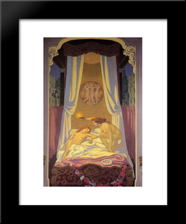 Psyche Discovers That Her Secret Lover Is Cupid 20x24 Black Modern Wood Framed Art Print Poster by Denis, Maurice