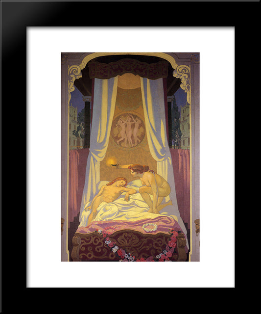 Psyche Discovers That Her Secret Lover Is Cupid 20x24 Black Modern Wood Framed Art Print Poster by Denis, Maurice