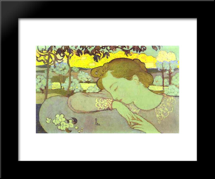 Sleeping Woman 20x24 Black Modern Wood Framed Art Print Poster by Denis, Maurice