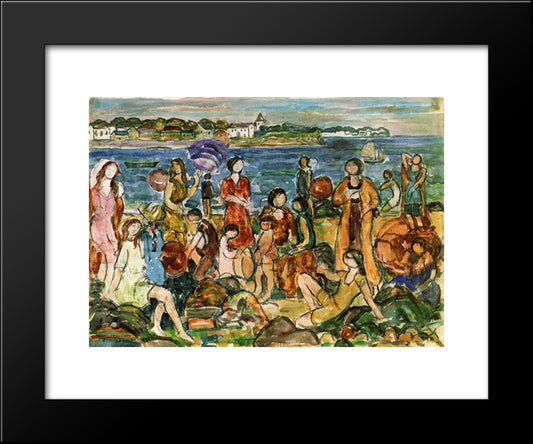 Bathers, New England 20x24 Black Modern Wood Framed Art Print Poster by Prendergast, Maurice