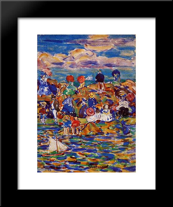 Beach, St. Malo 20x24 Black Modern Wood Framed Art Print Poster by Prendergast, Maurice