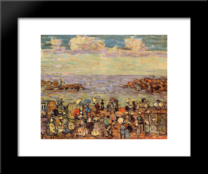 Beach At St. Malo 20x24 Black Modern Wood Framed Art Print Poster by Prendergast, Maurice