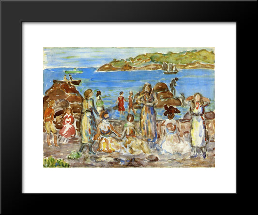 Beach Scene, New England 20x24 Black Modern Wood Framed Art Print Poster by Prendergast, Maurice