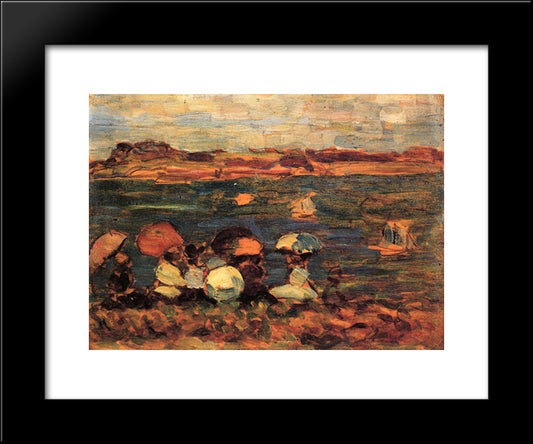 Beach Scene, St. Malo 20x24 Black Modern Wood Framed Art Print Poster by Prendergast, Maurice